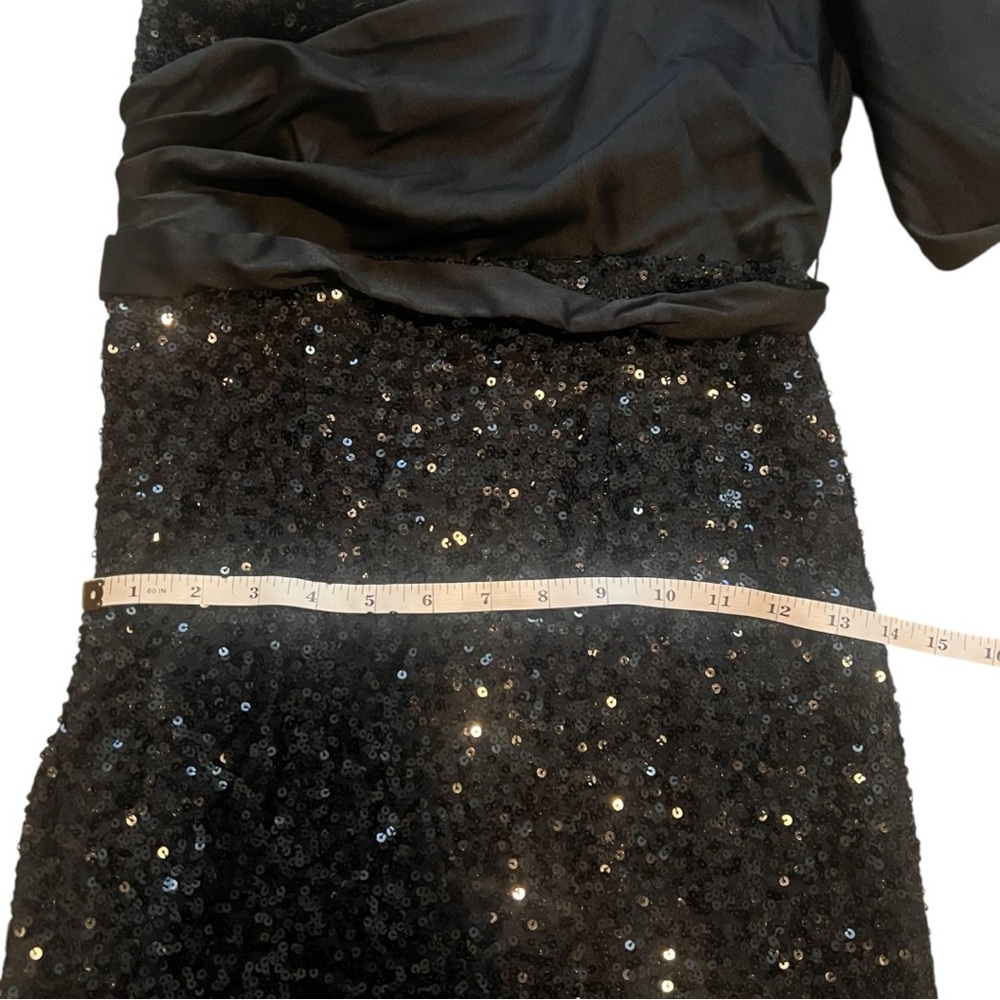 Badgley Mischka Black One-Shoulder Sequin Dress NWT Size 4 - Picture 10 of 16